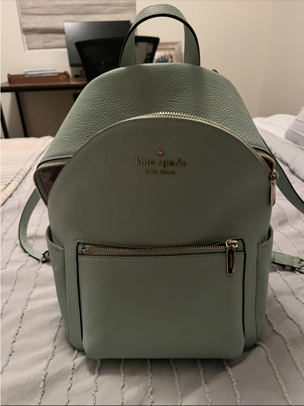 kate spade Mint Green Pebbled Leather Backpack with Gold Hardware
